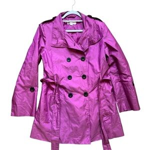 Cleo Pink Trench Coat with Wide Lapels and Glossy Finish Women’s 6